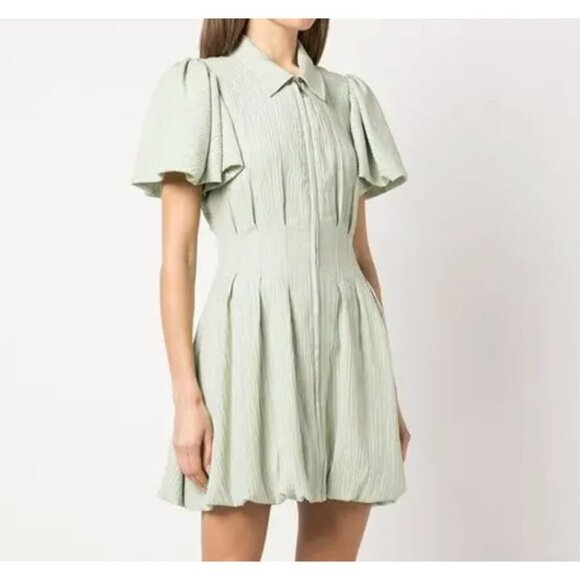 Jonathan Simkhai Callista Zip-front Puff Sleeve Dress size Medium seafoam green - Picture 2 of 10